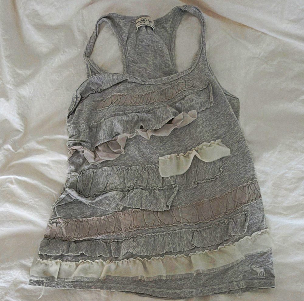 Abercrombie & Fitch Womens Gray Solid Ruffle Racerback Knit 100% Cotton Tank M